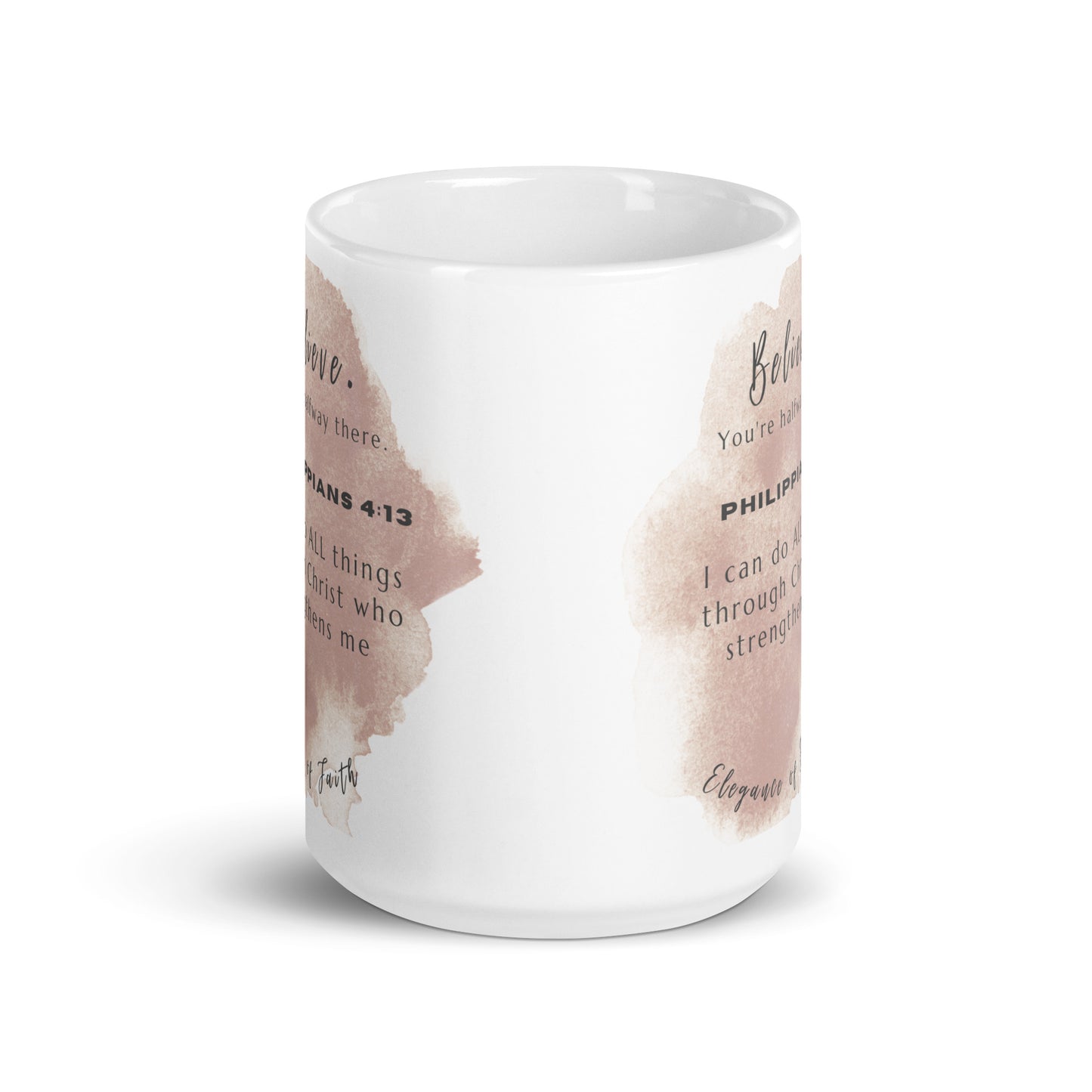 Sandy Believe Philippians 4:13 White glossy mug