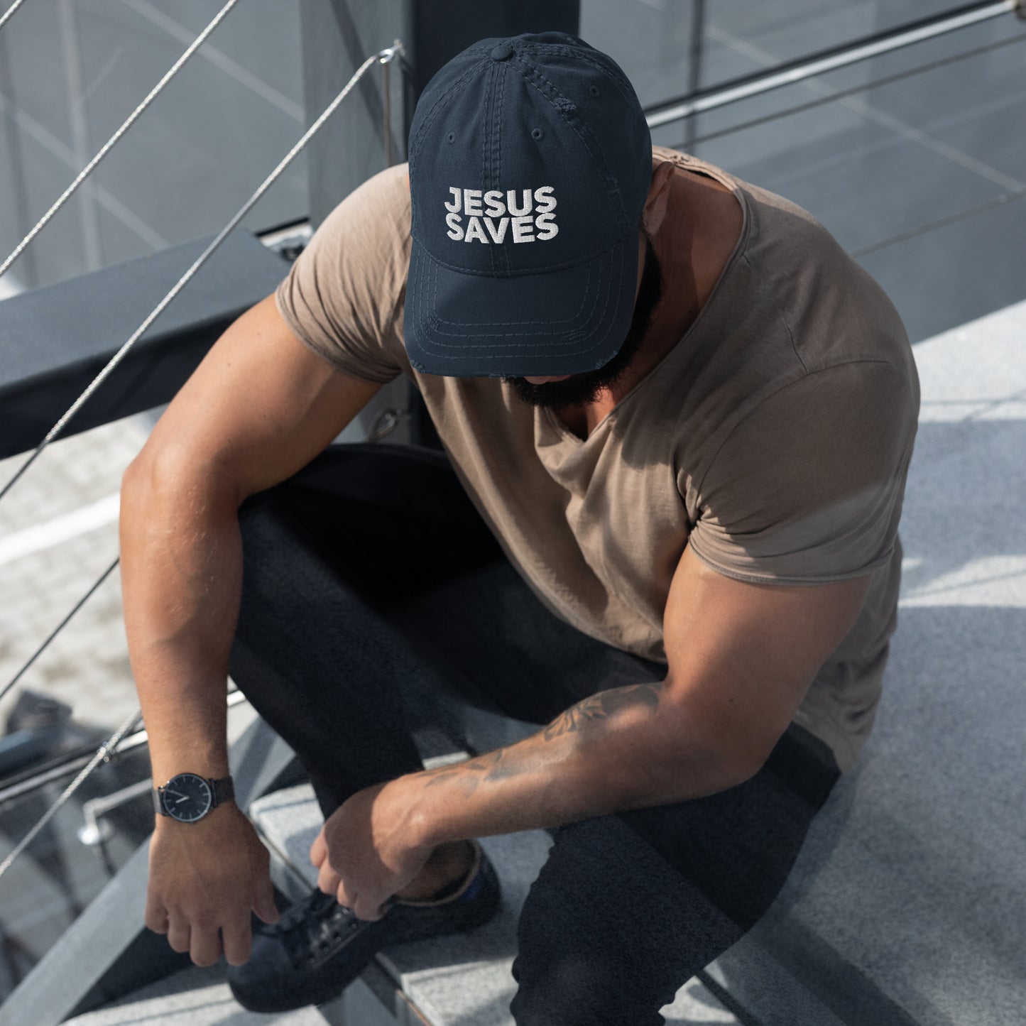 Jesus Saves Unisex Distressed Dad Hat