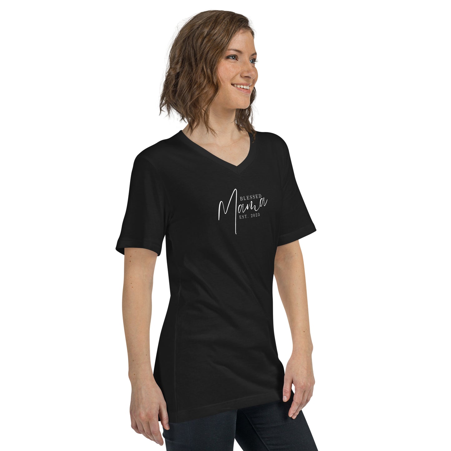 Blessed Mama Est. 2023 Short Sleeve V-Neck T-Shirt