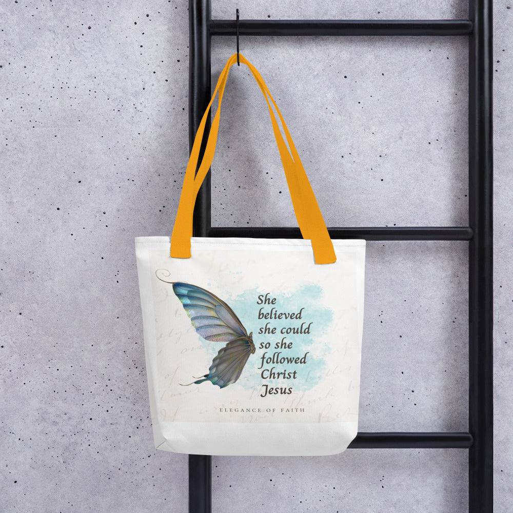 Butterfly she believed she could Tote bag