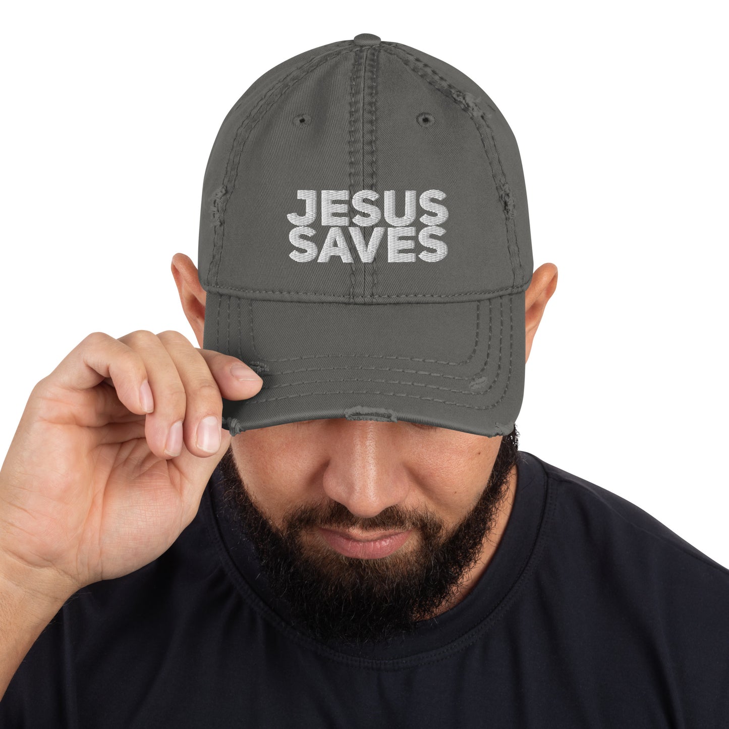 Jesus Saves Unisex Distressed Dad Hat