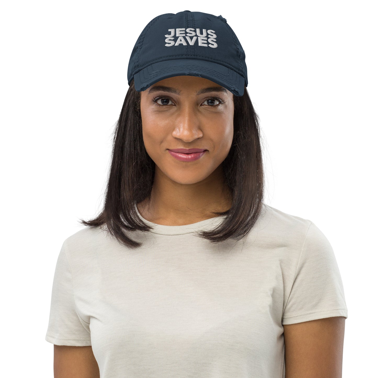 Jesus Saves Unisex Distressed Dad Hat